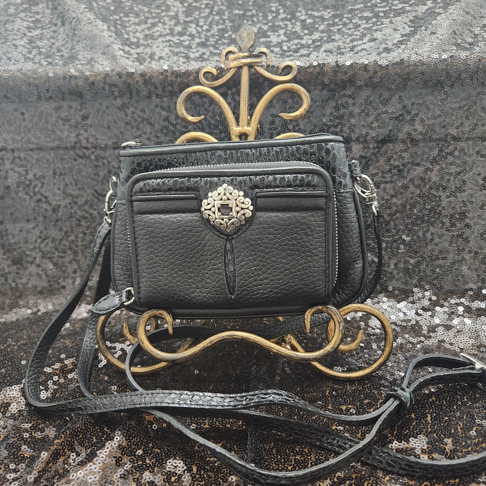 Brighton Black Pebbled Leather And Python Print M… - image 1